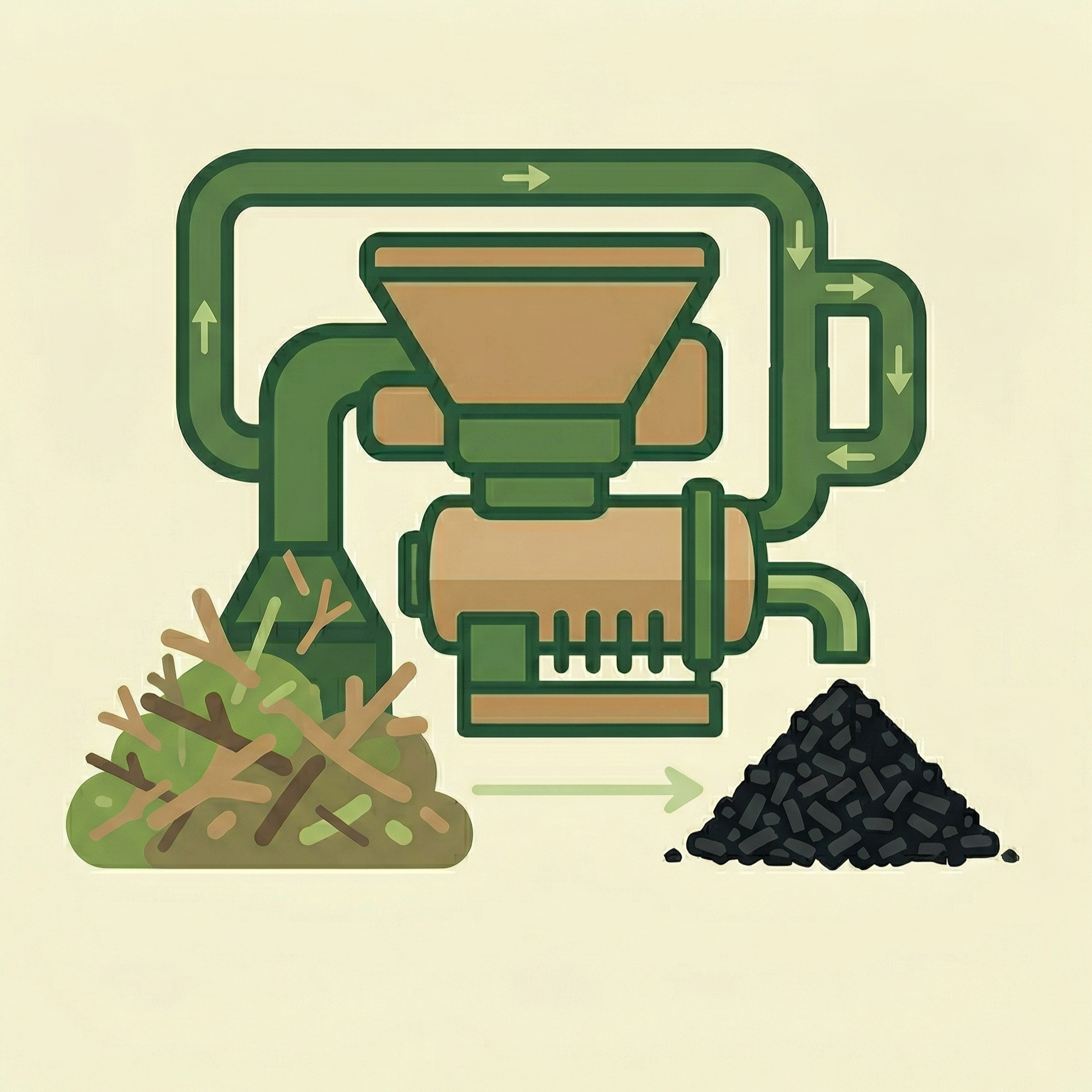 Ilustracao de rotas de producao de biochar